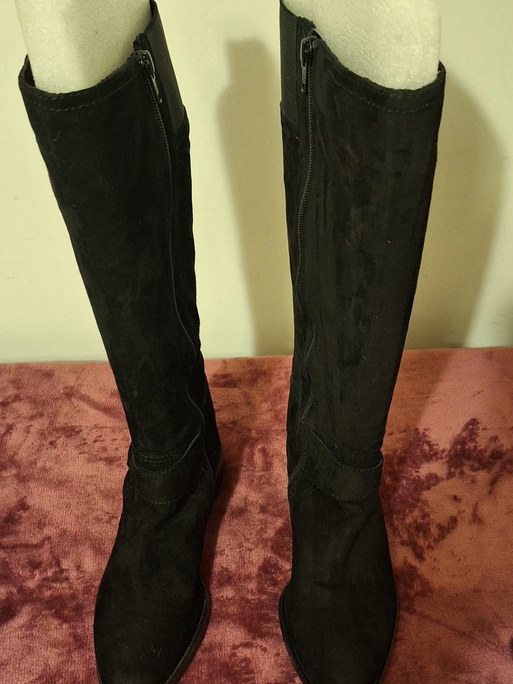 Vaneli Black Over-the-Knee Suede Boots with Side Zipper